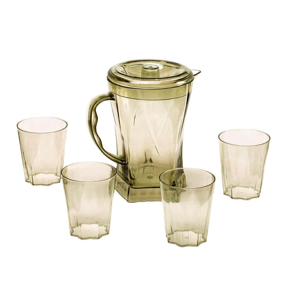Jarra Acrílico 4 Copos Agua Gelo Suco Bebida 1 Litro Fumê - 1
