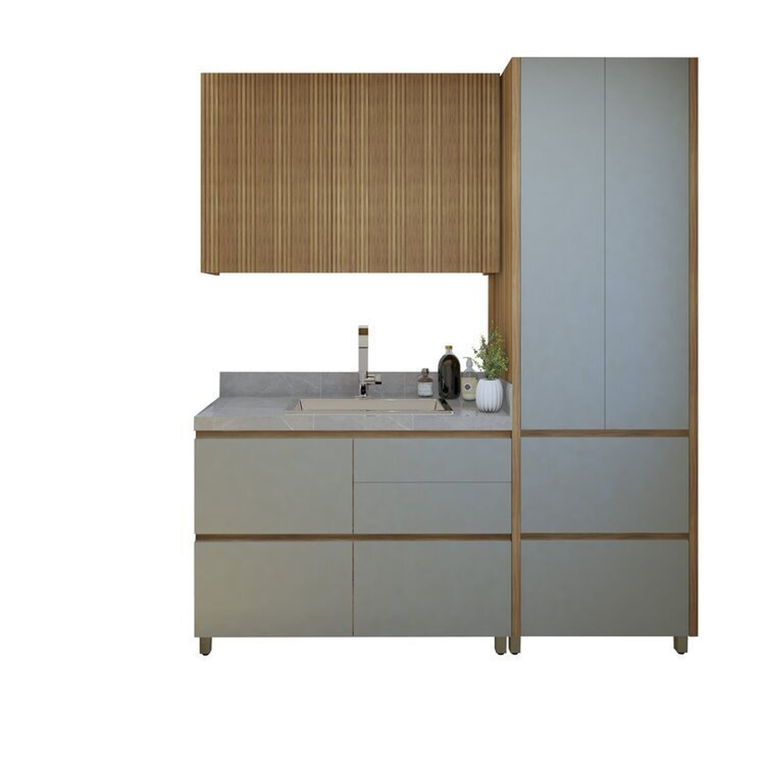 Lavanderia Modulada com Armário Aéreo, Armário Multiuso com Balcão 100% Mdf Rainha - 2