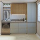 Ver imagem 1 de Lavanderia Modulada com Armário Aéreo, Armário Multiuso com Balcão 100% MDF Rainha Marrom/Nature/Verde