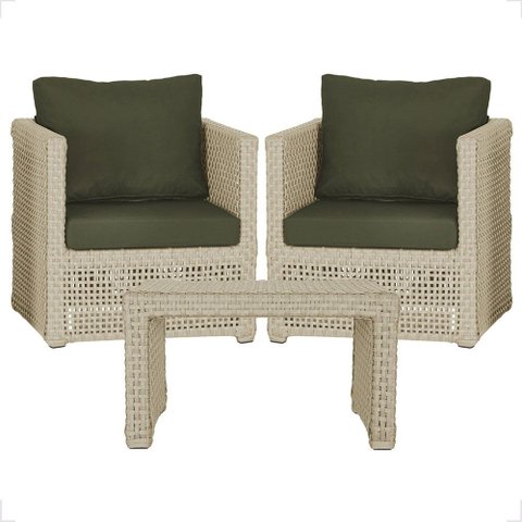 Mesa Centro e 2 Poltronas Madri Corda Náutica Estofado 13 Trama Original