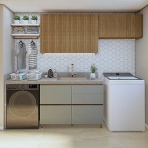 Lavanderia Modulada com 2 Armários Aéreos e Balcão 100% Mdf Rainha