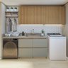 Lavanderia Modulada com Balcão e 2 Armários Aéreos Ripados 100% Mdf Rainha - 1