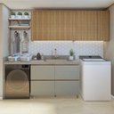 Ver imagem 1 de Lavanderia Modulada com Balcão e 2 Armários Aéreos Ripados 100% MDF Rainha Verde/Nature