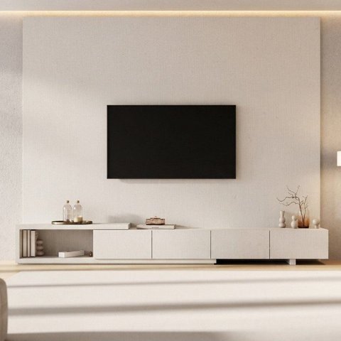 Rack Extensível com Painel TV 86 Polegadas Planejado 280x250cm Aruá CabeCasa MadeiraOriginals Off White