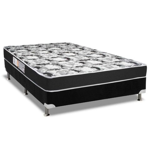 Cama Box Casal: Colchão Espuma Luckspuma D28 Celebrity + Base CRC Suede Black(138x188)
