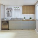 Ver imagem 1 de Lavanderia Modulada com 2 Balcões e 1 Amario Aéreo Porta Ripada 100% MDF Rainha Verde/Nature