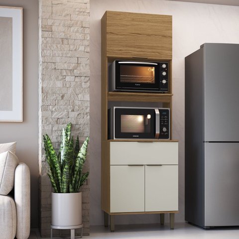 Torre para Microondas e Forno 2 Portas Florença Marrom/Marromle/Sabbia