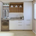 Ver imagem 1 de Lavanderia Modulada com Armário Aéreo,1 Balcão e 1 Armário Multiuso 100% MDF Marquesa Branco/Nature