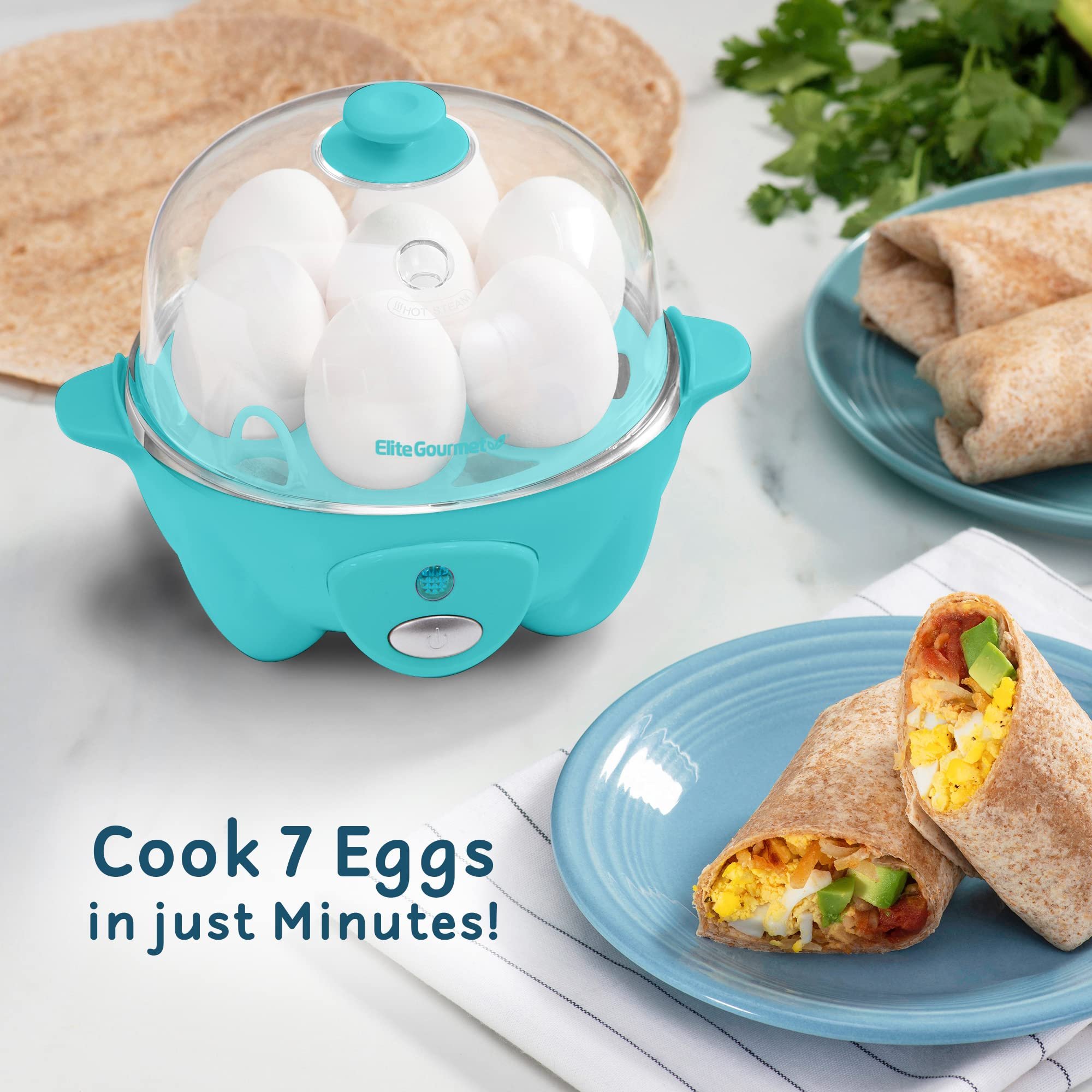 Elite Gourmet Egg Cooker Elétrico com Capacidade para 7 Ovos (cor Teal) - 8