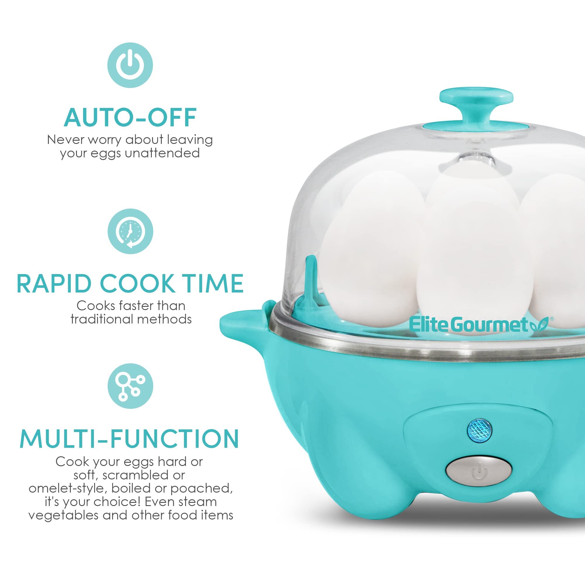 Elite Gourmet Egg Cooker Elétrico com Capacidade para 7 Ovos (cor Teal) - 3