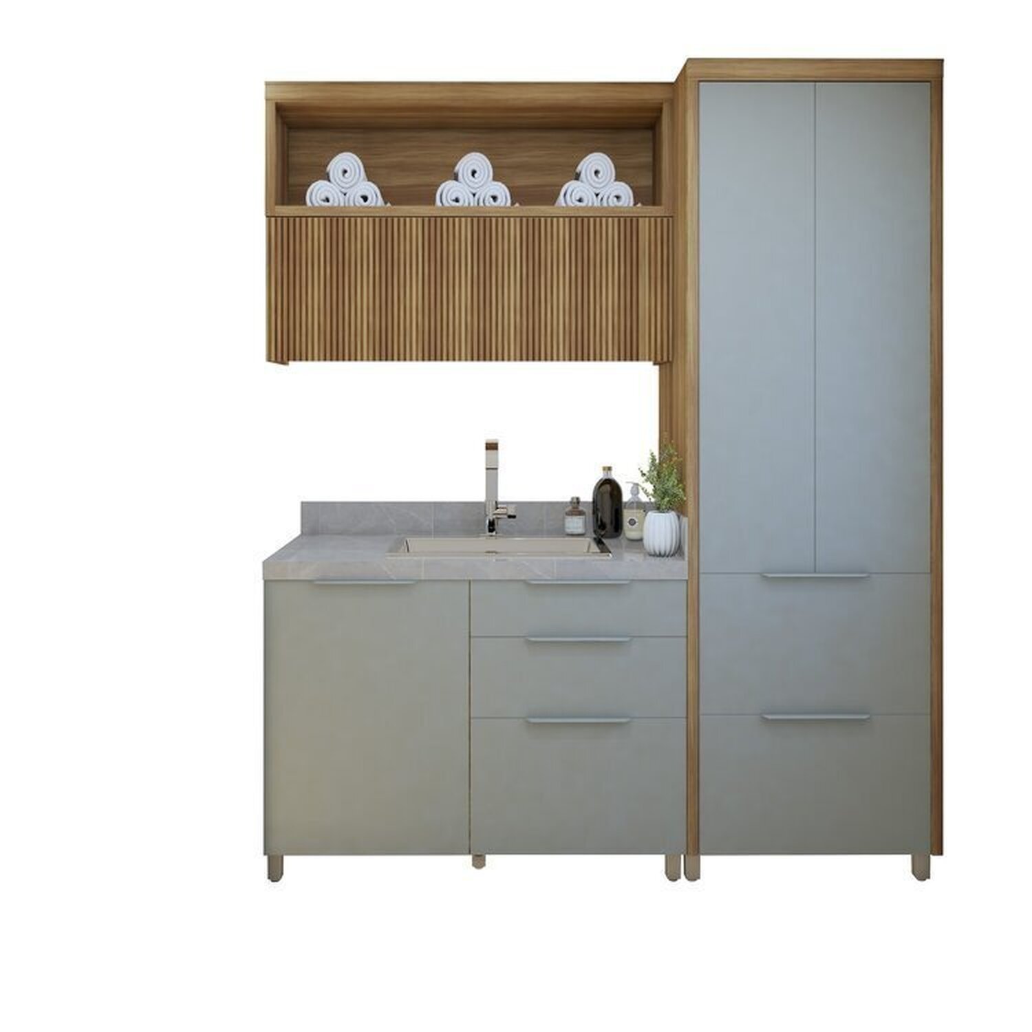 Lavanderia Modulada com Armário Aéreo,1 Balcão e 1 Armário Multiuso 100% Mdf Marquesa - 2