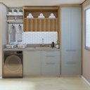 Ver imagem 1 de Lavanderia Modulada com Armário Aéreo,1 Balcão e 1 Armário Multiuso 100% MDF Marquesa Verde/Nature
