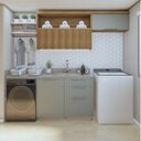 Ver imagem 1 de Lavanderia Modulada com Balcão 1 Porta e 2 Armários Aéreos 100% MDF Marquesa Verde/Nature