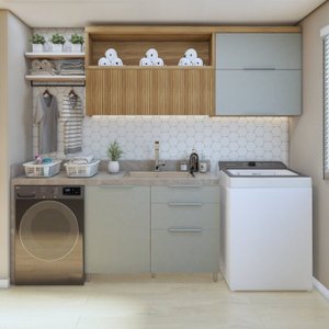 Lavanderia Modulada com 2 Armários Aéreos e 1 Balcão 1 Porta 100% Mdf