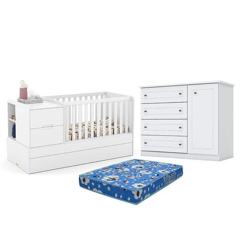 Kit Berço Multifuncional Formare MDF Colchão Incluso Branco Matic Móveis