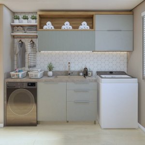 Lavanderia Modulada com 2 Armários Aéreos e 1 Balcão 1 Porta 100% Mdf