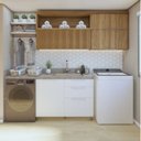 Ver imagem 1 de Lavanderia Modulada com 2 Armários Aéreos e 1 Balcão 100% MDF Marquesa Marrom/Branco/Nature