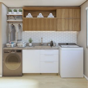 Lavanderia Modulada com 2 Armários Aéreos e 1 Balcão 100% Mdf Marquesa