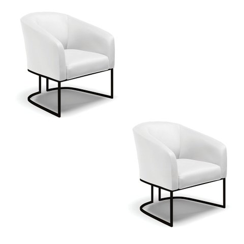 Kit 2 Poltronas Stella Corino Base Industrial Preto - D’Rossi Branco
