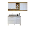 Ver imagem 2 de Lavanderia Modulada Burguesa com 2 Armários Aéreos e 1 Balcão 2 Portas 100% MDF Marrom/Amadeirado Freijó/Branco