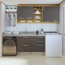 Ver imagem 1 de Lavanderia Modulada Burguesa com 2 Armários Aéreos e 1 Balcão 2 Portas 100% MDF Cinza/Amadeirado Freijó/Grafite