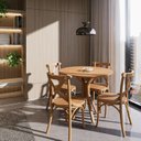 Ver imagem 1 de Conjunto Mesa Jantar Redonda 4 Cadeiras 90cm Madeira Maciça Nozes Lisboa Marrom