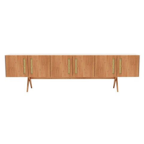 Balcão Buffet Aparador Lenny 274 Cm 6 Pts Lisa ou Det Telinha Laca Madeirado