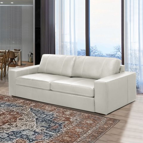 Sofá Decorativo Agatha 2 Lugares Sala de Estar 205cm Pés em Madeira Couro Off White G88 - Gran Belo