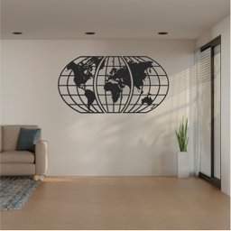 Quadro Decoração Vazado Mapa Mundi World Triplo Preto 120x65 - 2