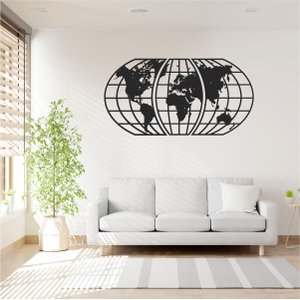 Quadro Decoração Vazado Mapa Mundi World Triplo Preto 120x65
