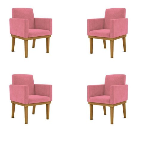 Kit 4 Cadeiras Reforçada Escritório Poltrona Rosa
