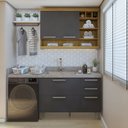 Ver imagem 1 de Lavanderia Modulada com Balcão e Armário Aéreo com Nicho 100% MDF Burguesa Marrom/Amadeirado Freijó/Grafite