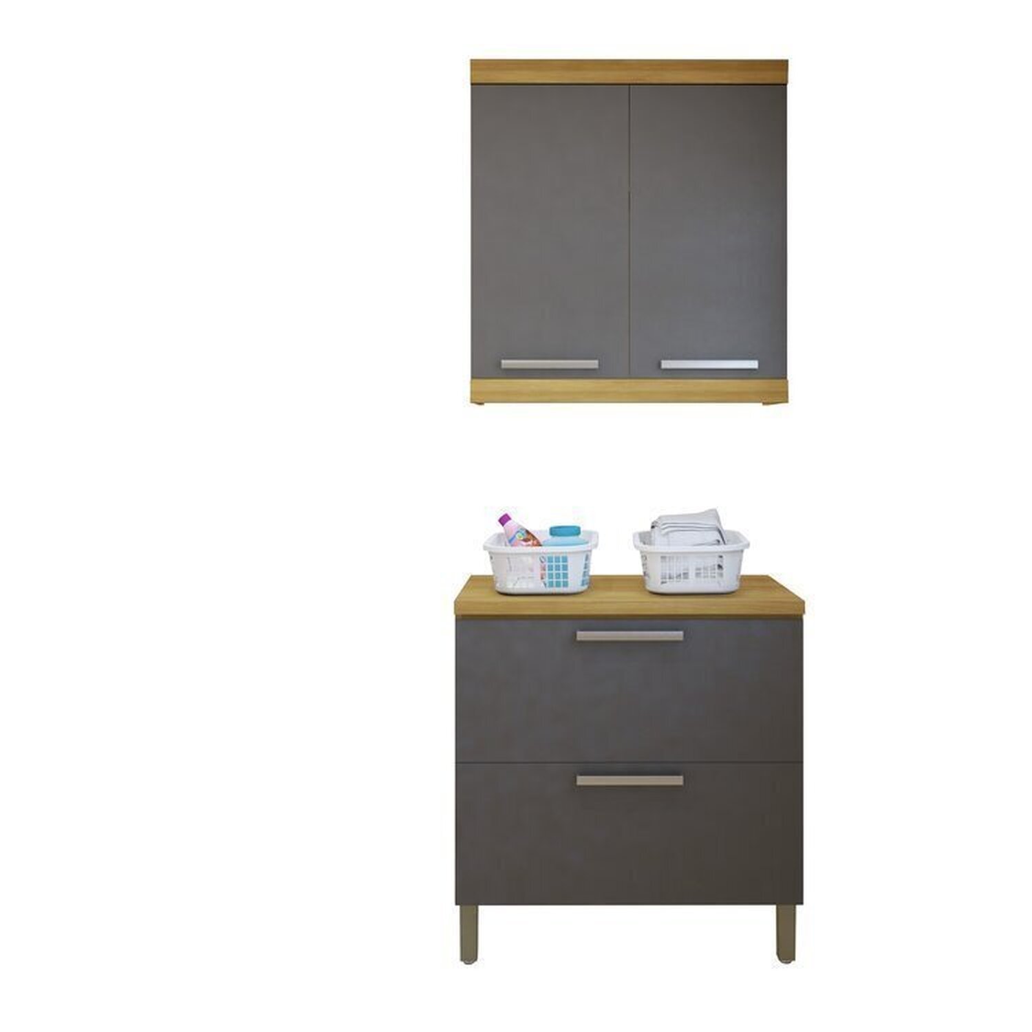 Lavanderia Modulada com Balcão 2 Portas e Armário Aéreo 100% Mdf Burguesa - 2