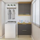 Ver imagem 1 de Lavanderia Modulada com Balcão 2 Portas e Armário Aéreo 100% MDF Burguesa Cinza/Amadeirado Freijó/Grafite