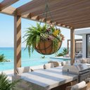 Ver imagem 5 de Vaso Cuia Suspenso de Fibra Coco 40cm com Pendente Ferro Verde