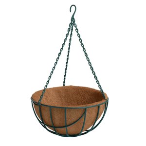 Vaso Cuia Suspenso de Fibra Coco 40cm com Pendente Ferro Verde