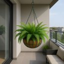 Ver imagem 4 de Vaso Cuia Suspenso de Fibra Coco 40cm com Pendente Ferro Verde