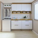 Ver imagem 1 de Lavanderia Modulada com 2 Balcões e 2 Armários Aéreos 100% MDF Burguesa Marrom/Amadeirado Freijó/Branco