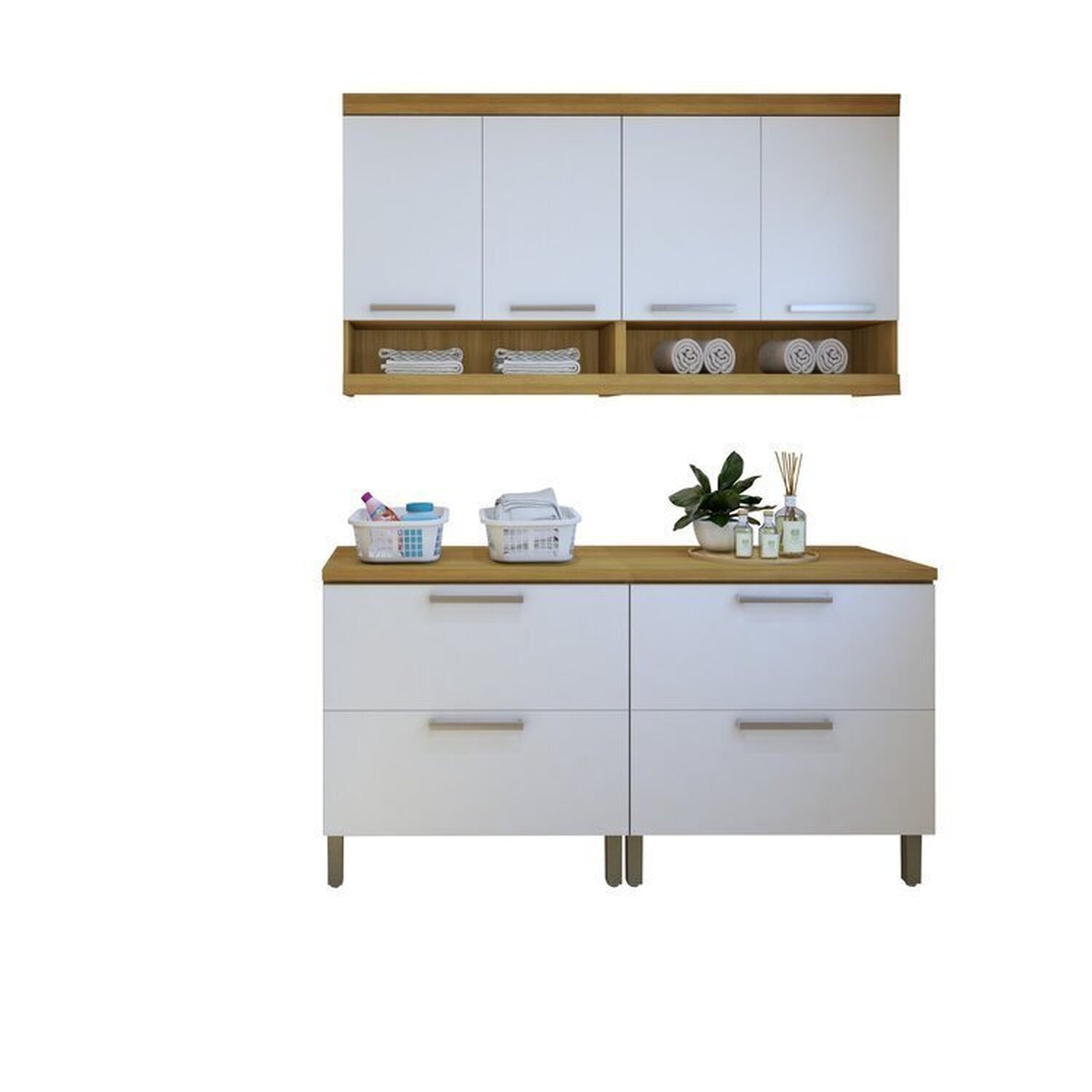 Lavanderia Modulada com 2 Balcões e 2 Armários Aéreos 100% Mdf Burguesa - 2