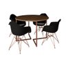 Mesa Industrial Jantar Amêndoa 110cm Redonda Base V com 4 Poltronas Pretas Eames Eiffel Base Cobre - 2