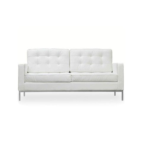 Sofá Fixo Florence Knoll 2 Lugares Inox em Sintético Branco