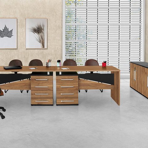 Mesa Maxxi com Gaveteiro Lado Esquerdo 4 Gavetas 137cm Noce e Preto Marrom