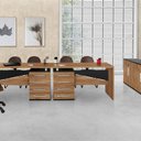 Ver imagem 1 de Mesa Maxxi com Gaveteiro Lado Esquerdo 4 Gavetas 137cm Noce e Preto Marrom