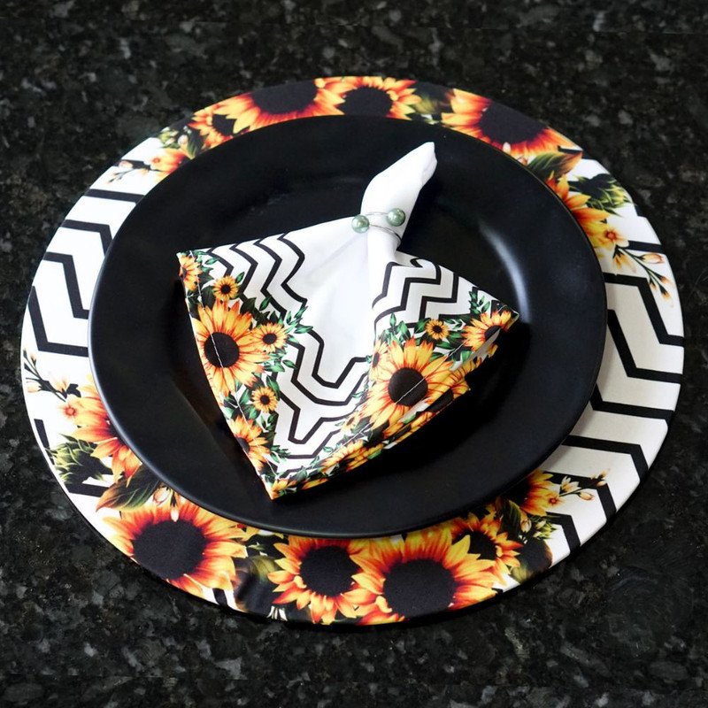 Mesa Posta Souplat 4 Lugares com 16 Peças Girassol Chevron - 1