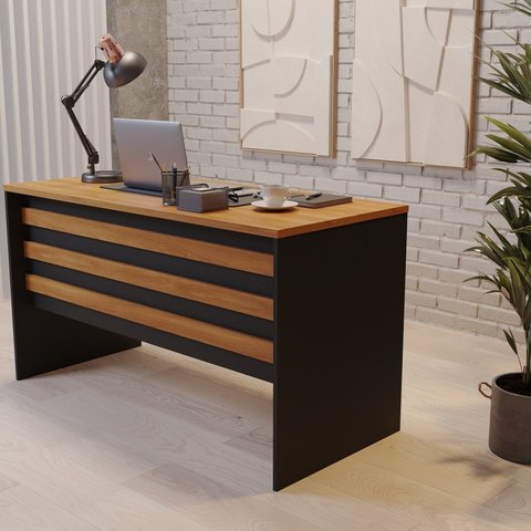 Escrivaninha Mesa Escritório Start 137cm Nogal E Preto