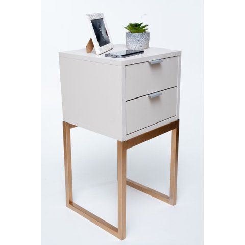 Kit 2 Mesas de Cabeceira Industrial Off White Eco 50cm com 2 Gavetas Base Dourada - Enviamos Montado