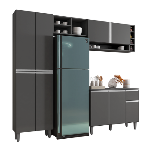 Kit de Cozinha Completo 230cm Vanessa 3 Peças Ajl Móveis:cinza