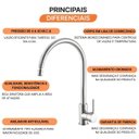 Ver imagem 3 de Torneira Monocomando para Bancada Cozinha Minimal 26569 Meber - Cromado