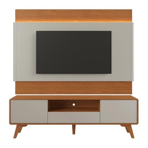 Painel e Rack Ares para TV 65" 180cm MDF com LED Off White Mavaular Móveis