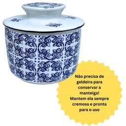Manteigueira Francesa Branca Decoração azul Não precisa ir na geladeira Prattos - 3